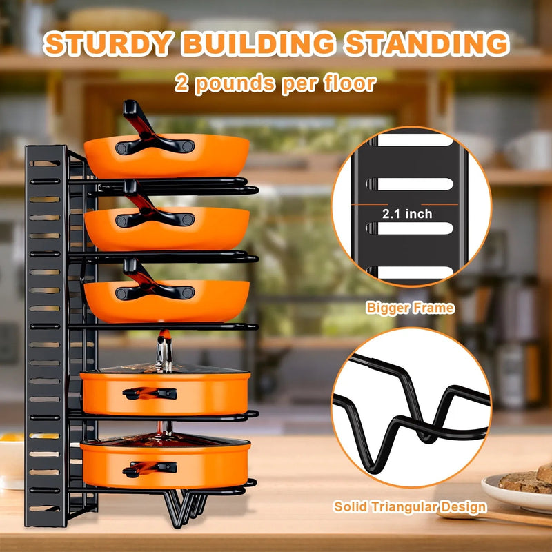 Pot Organizer Rack 8 Tiers Pots And Pans Organizer, Pot Lid Organizer For Kitchen Cabinet Cookware Organizers And Storage,Upgraded