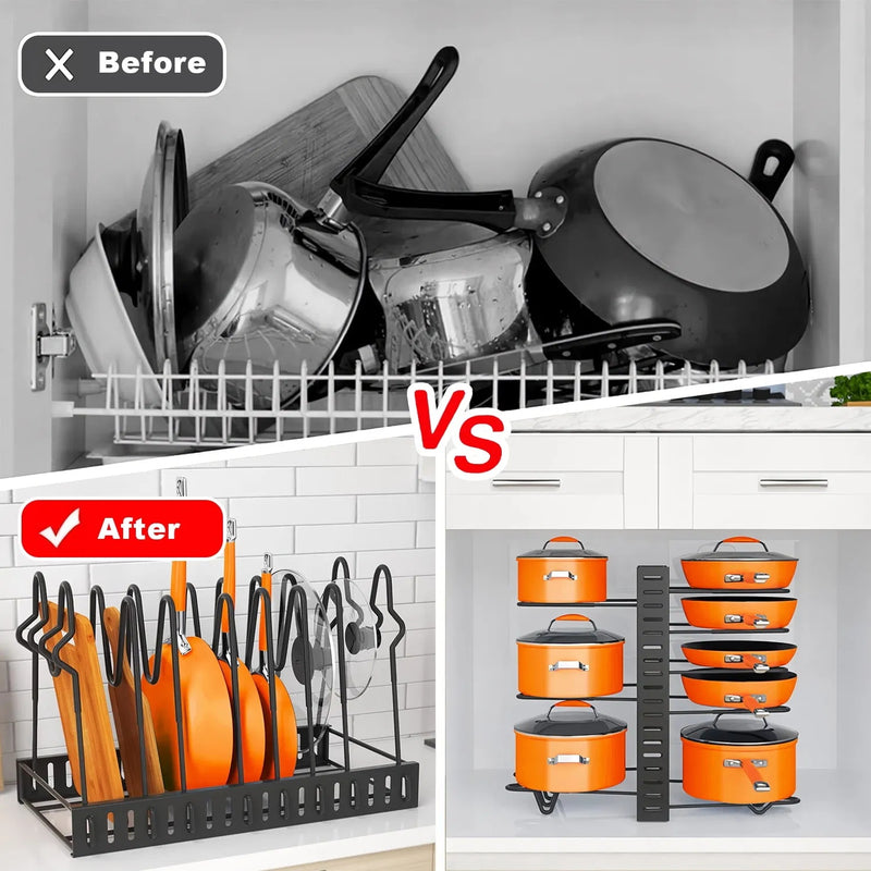 Pot Organizer Rack 8 Tiers Pots And Pans Organizer, Pot Lid Organizer For Kitchen Cabinet Cookware Organizers And Storage,Upgraded